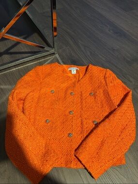 Rachel Zoe Orange Tweed Double-Breasted Blazer Jacket